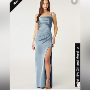 Azazie Desi Dress in Dusty Blue Satin
